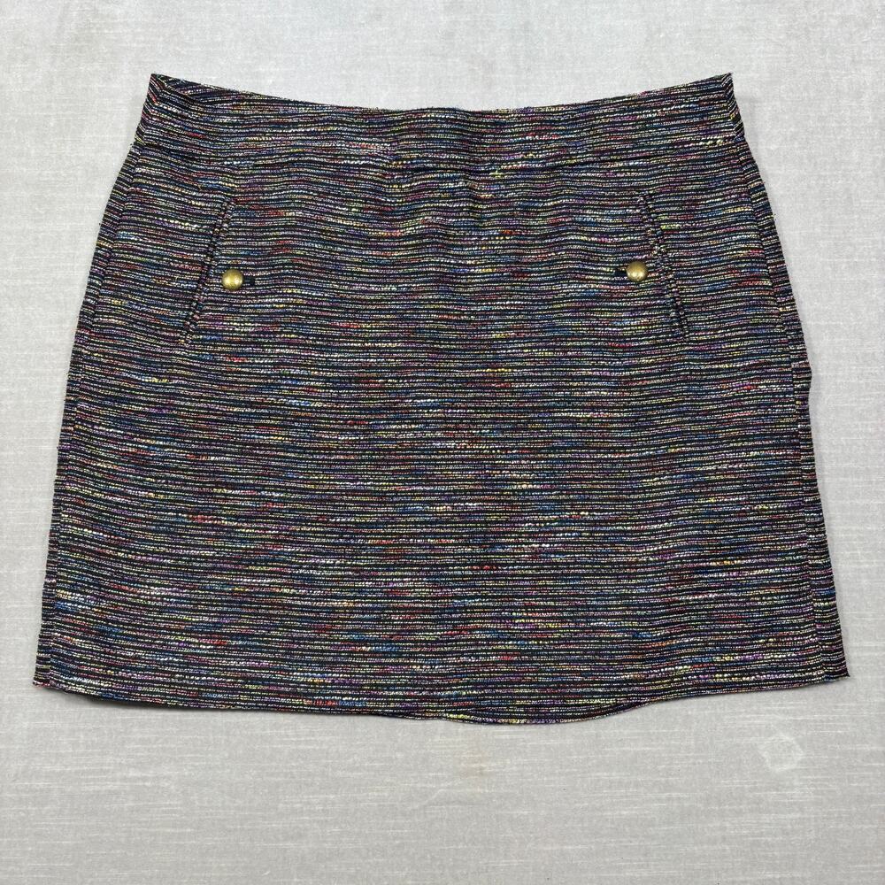 LOFT Rainbow Tweed Skirt 14 Retro Mod Preppy Academia Multicolor Pocket Lined
